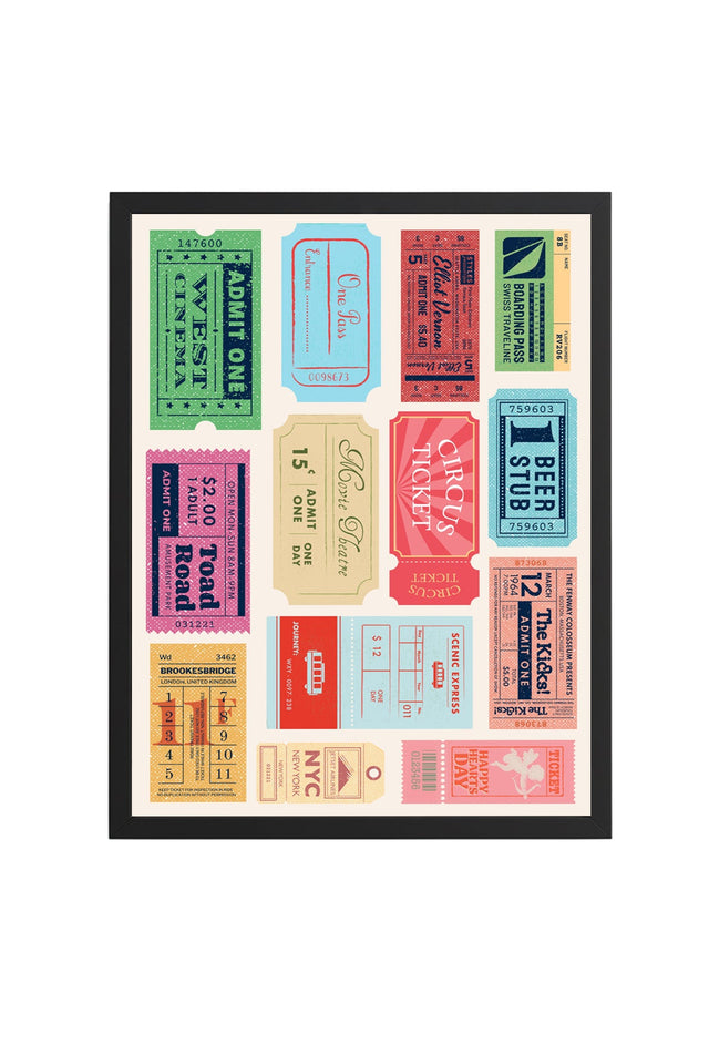 Doğal Ahşap Çerçeveli Retro Vintage Seyahat Bileti Kolajı Tablo - Pop Kültür | huhu2478
