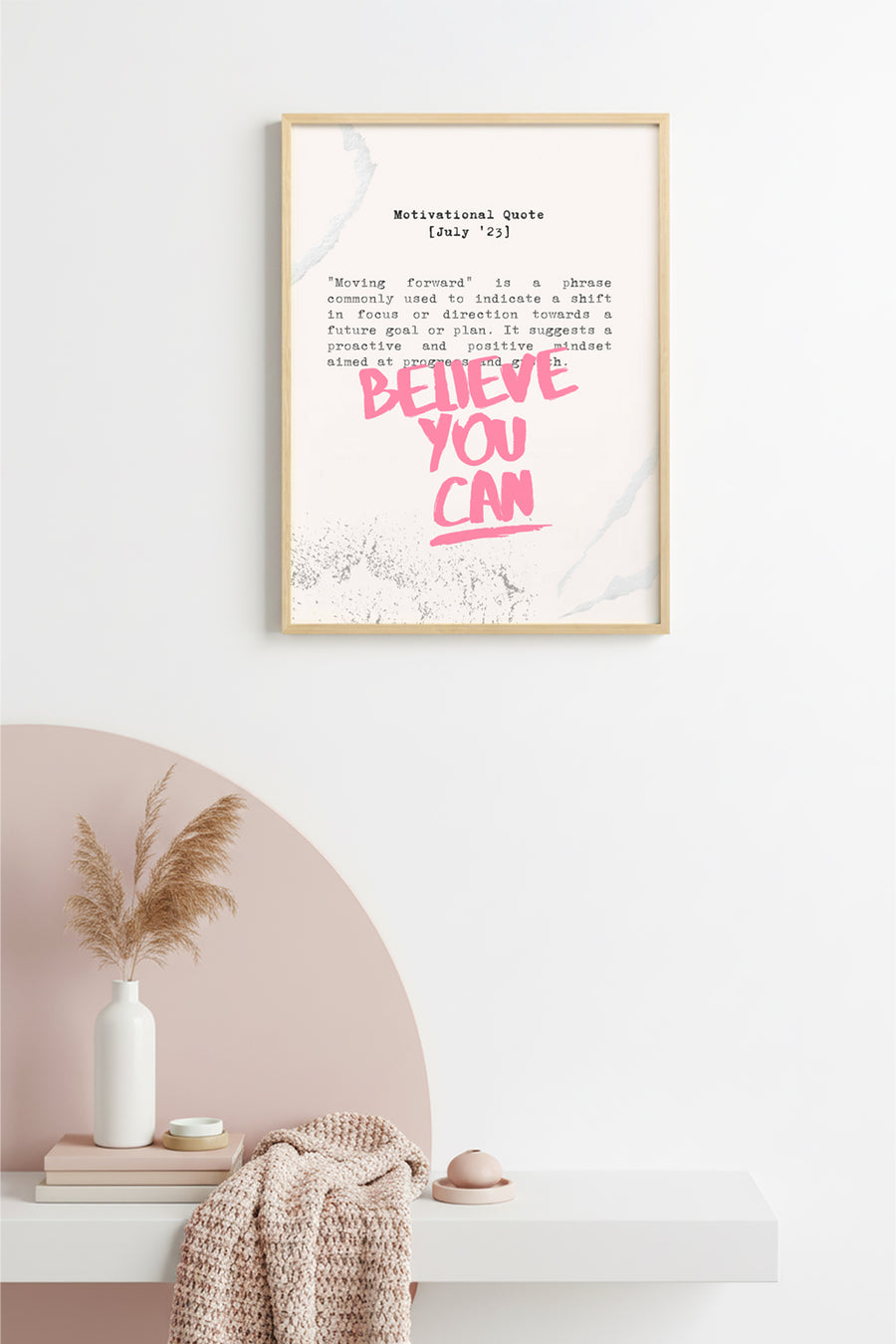 Doğal Ahşap Çerçeveli Retro Pop Art Tablo - Motivasyon Sözü - Pembe Tonlar | huhu2488