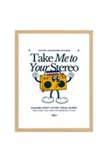 Doğal Ahşap Çerçeveli Retro Stereo Müzik Tablo - Vintage Pop Art | huhu2489