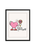 Doğal Ahşap Çerçeveli Retro Kalp Tablo - Self Love Pembe | huhu2492
