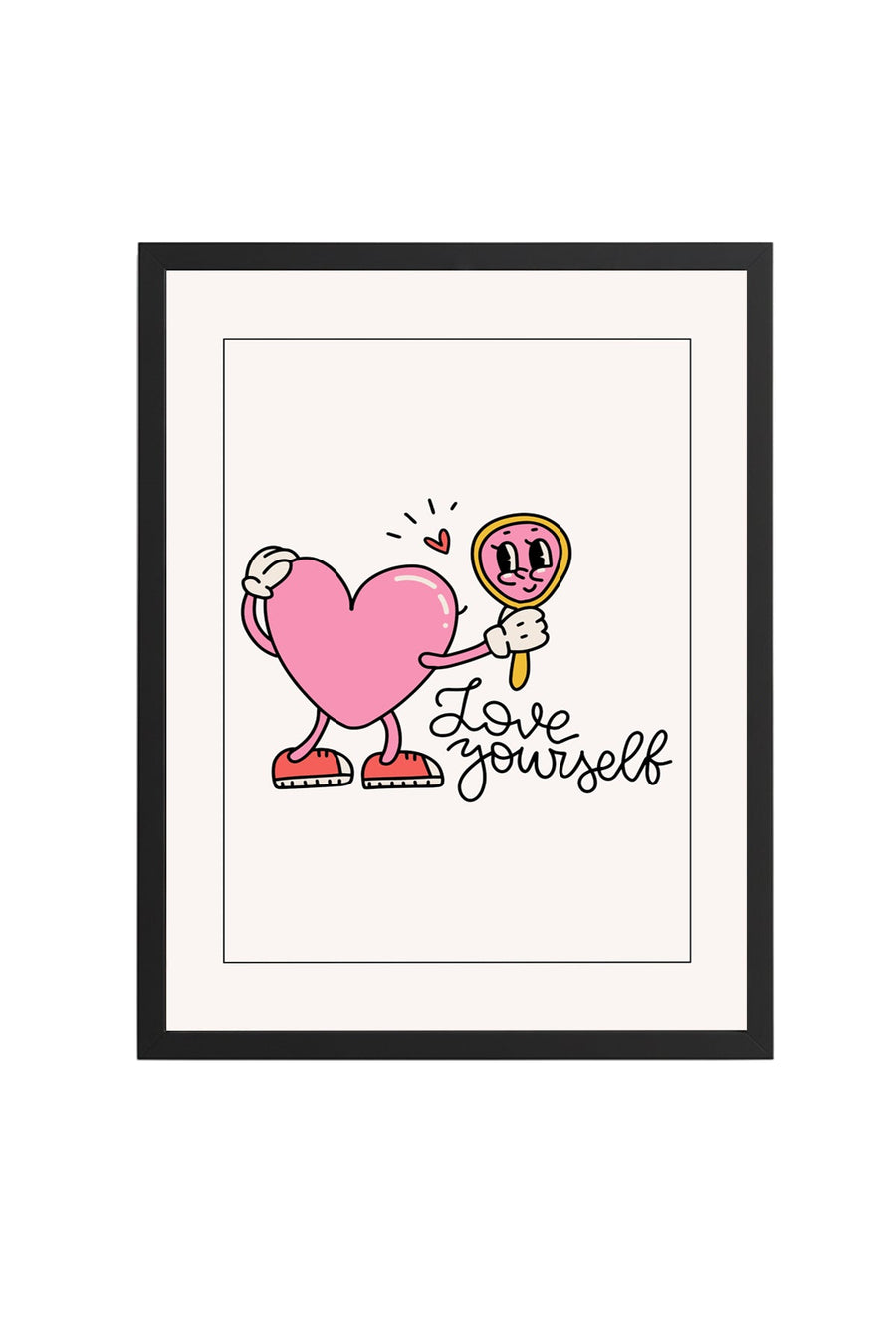 Doğal Ahşap Çerçeveli Retro Kalp Tablo - Self Love Pembe | huhu2492