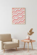 Doğal Ahşap Çerçeveli Retro Tablo - Dalgalı Geometrik Desenli Pastel | huhu2496