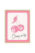 Doğal Ahşap Çerçeveli Retro Tablo - Cherry On Top Çilek Desenli | huhu2498