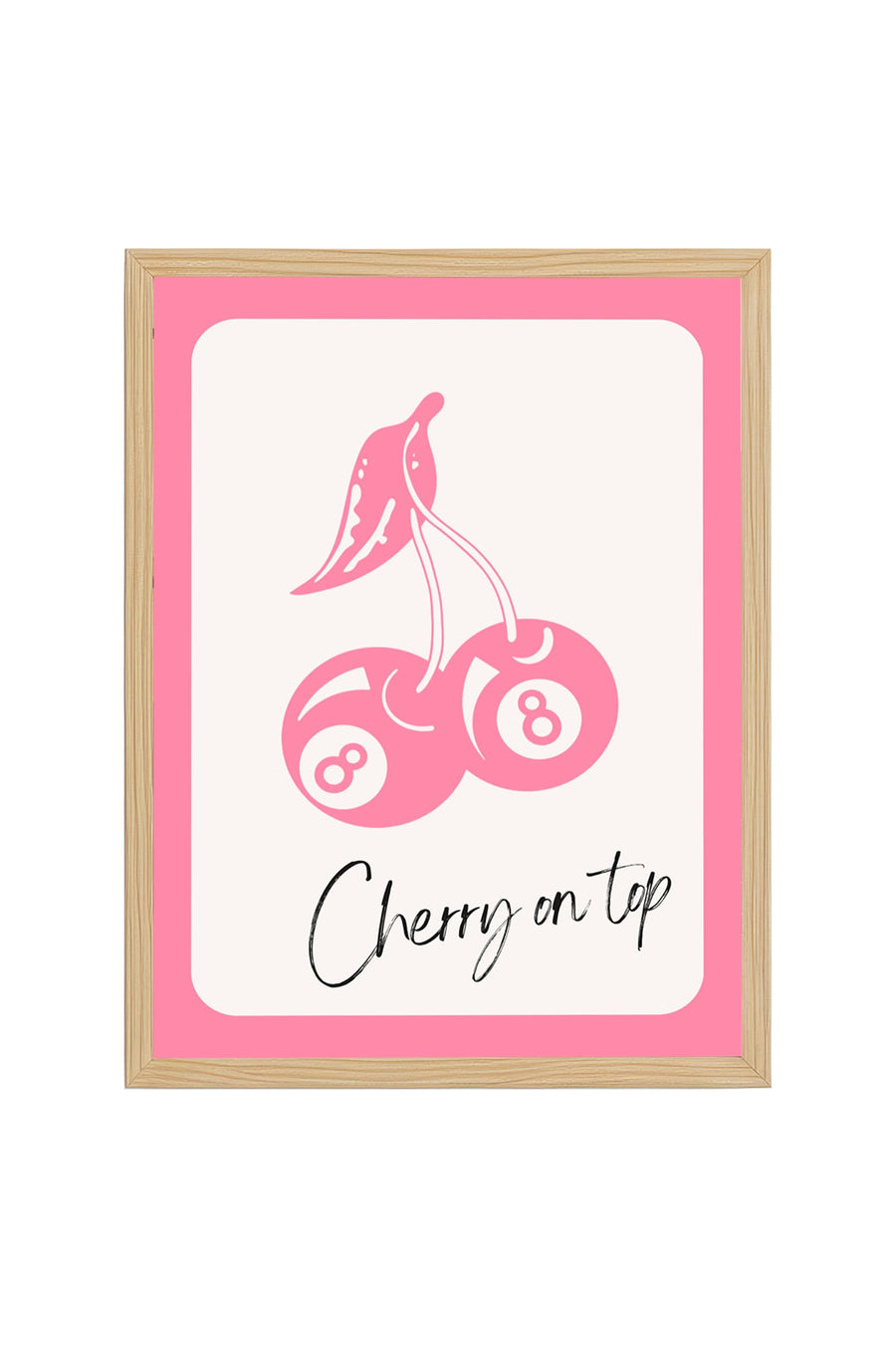 Doğal Ahşap Çerçeveli Retro Tablo - Cherry On Top Çilek Desenli | huhu2498