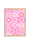 Doğal Ahşap Çerçeveli Retro Pembe Çiçek Tablo - Floral Desenli Kanvas Dekorasyon | huhu2506
