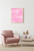 Doğal Ahşap Çerçeveli Retro Pembe Çiçek Tablo - Floral Desenli Kanvas Dekorasyon | huhu2506