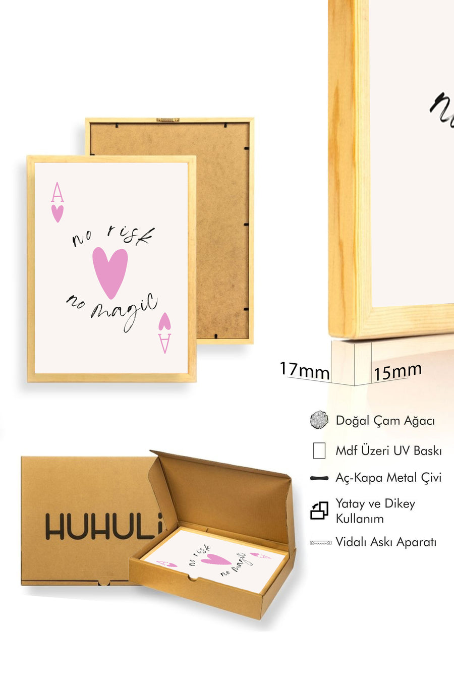 Doğal Ahşap Çerçeveli Romantik Kalp Tablo - Retro Sözlü Tasarım | huhu2509