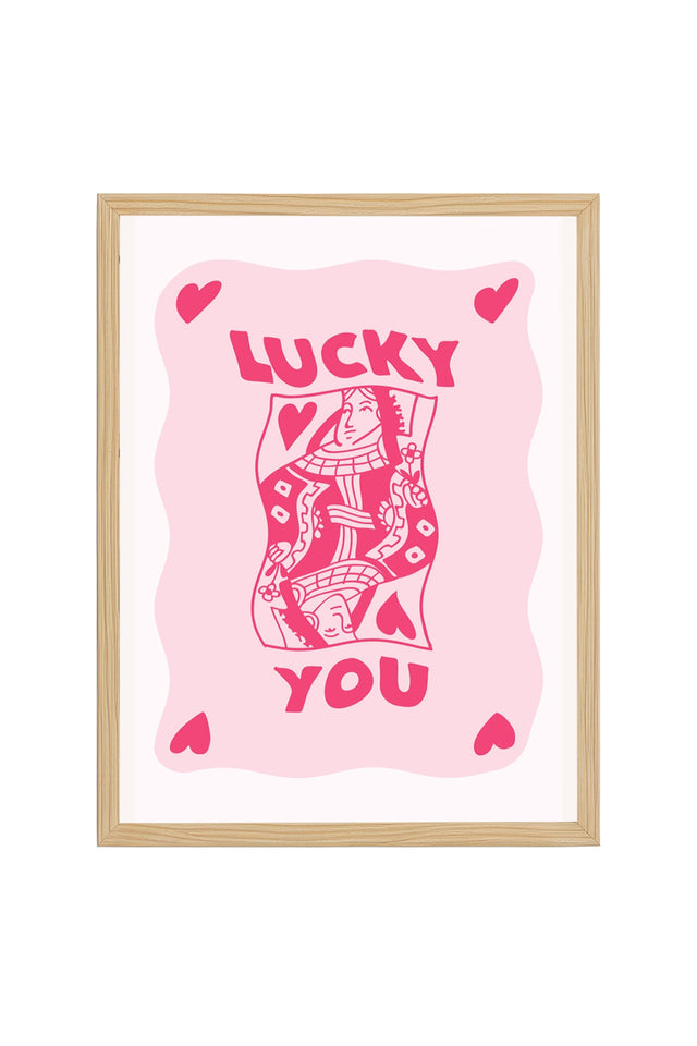 Doğal Ahşap Çerçeveli Retro Portre Tablo - Lucky You Vintage Pop Art | huhu2513