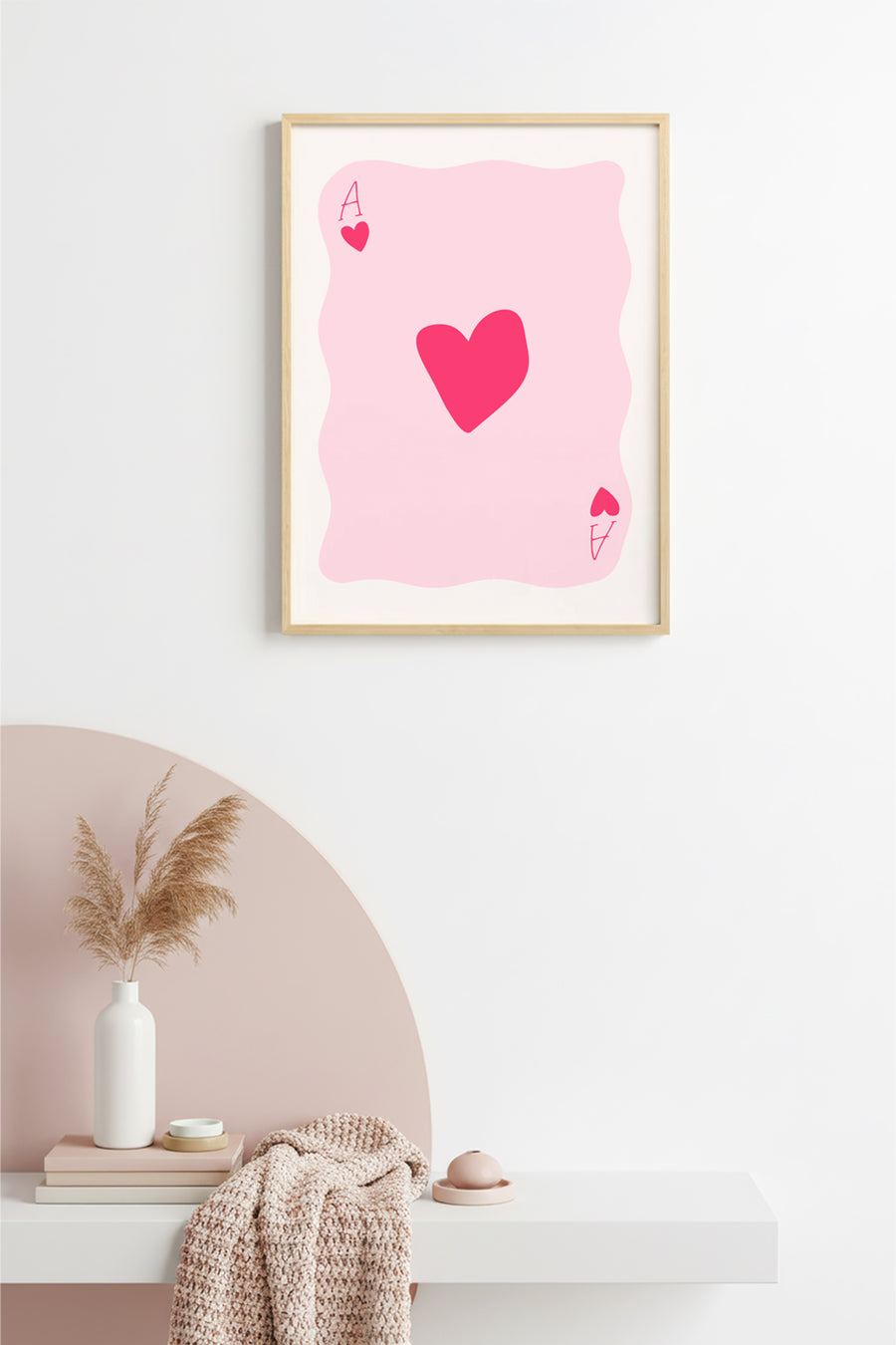 Doğal Ahşap Çerçeveli Retro Kalp Tablo - Romantik Minimalist Desen | huhu2515