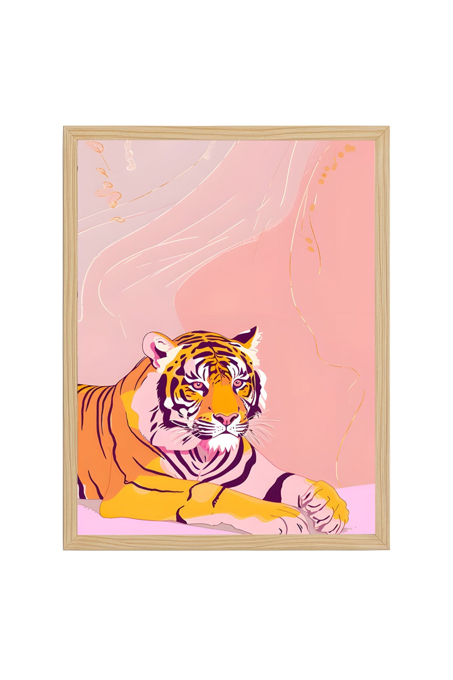 Doğal Ahşap Çerçeveli Retro Kaplan Tablo - Canlı Pop Art | huhu2518
