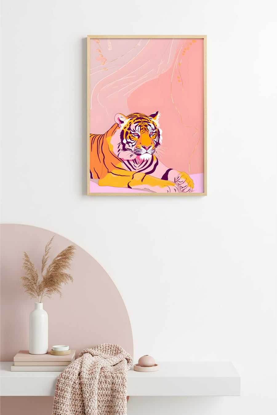Doğal Ahşap Çerçeveli Retro Kaplan Tablo - Canlı Pop Art | huhu2518