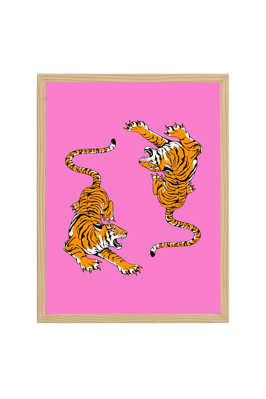 Doğal Ahşap Çerçeveli Retro Kaplan Pop Art Tablo - Orman Hayvanları | huhu2520