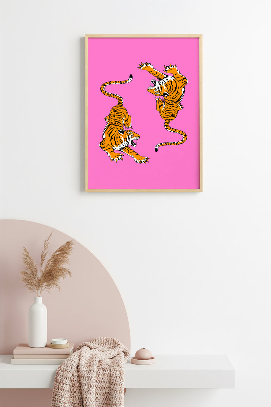 Doğal Ahşap Çerçeveli Retro Kaplan Pop Art Tablo - Orman Hayvanları | huhu2520