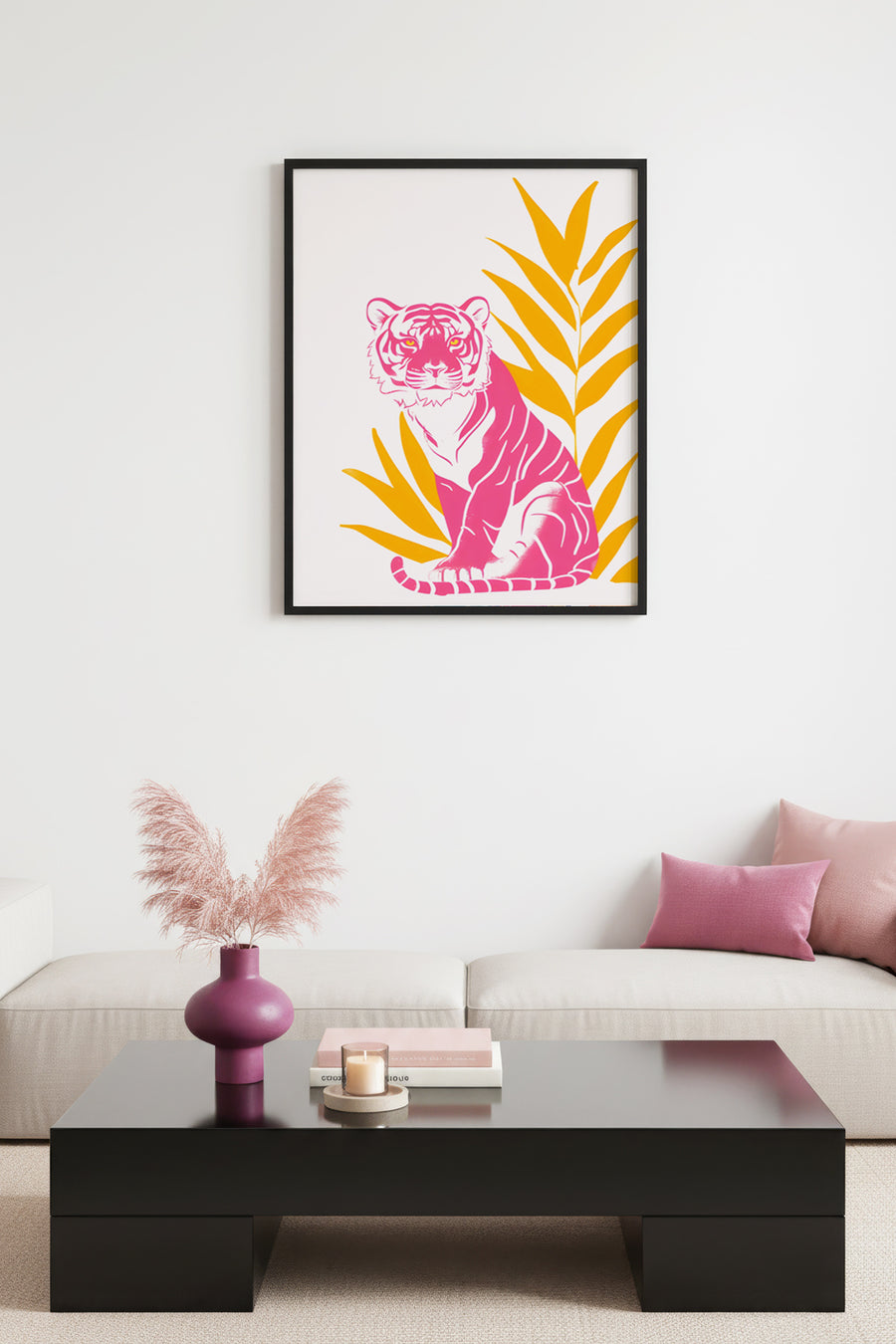 Doğal Ahşap Çerçeveli Retro Kaplan Tablo - Pop Art Hayvan İllüstrasyonu | huhu2522