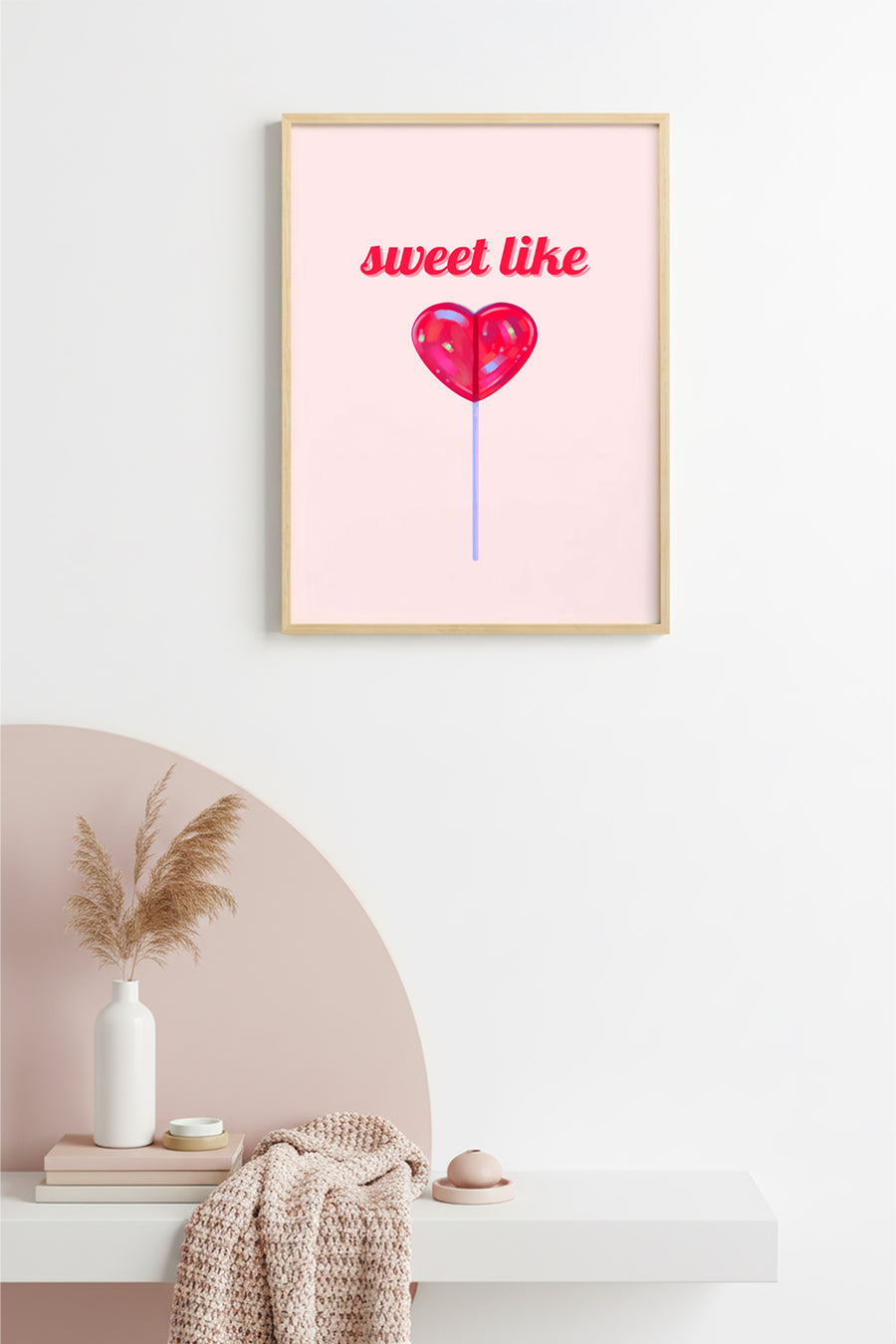 Doğal Ahşap Çerçeveli Retro Kalp Pop Art Tablo - Tatlı Sevimlilik | huhu2525