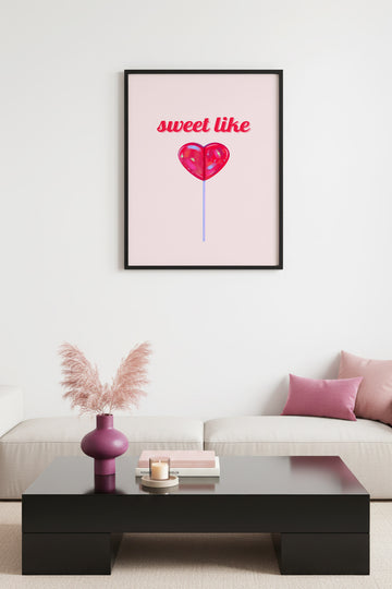 Doğal Ahşap Çerçeveli Retro Kalp Pop Art Tablo - Tatlı Sevimlilik | huhu2525