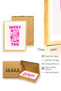Doğal Ahşap Çerçeveli Retro Pop Art Tablo - Lucky You Kalp Tasarımı | huhu2528