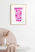 Doğal Ahşap Çerçeveli Retro Pop Art Tablo - Lucky You Kalp Tasarımı | huhu2528