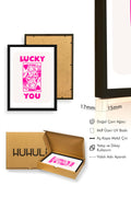Doğal Ahşap Çerçeveli Retro Pop Art Tablo - Lucky You Kalp Tasarımı | huhu2528