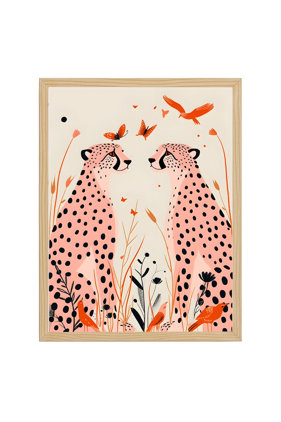 Doğal Ahşap Çerçeveli Retro Leopar Tablo - Safari Hayvanları Portresi | huhu2534