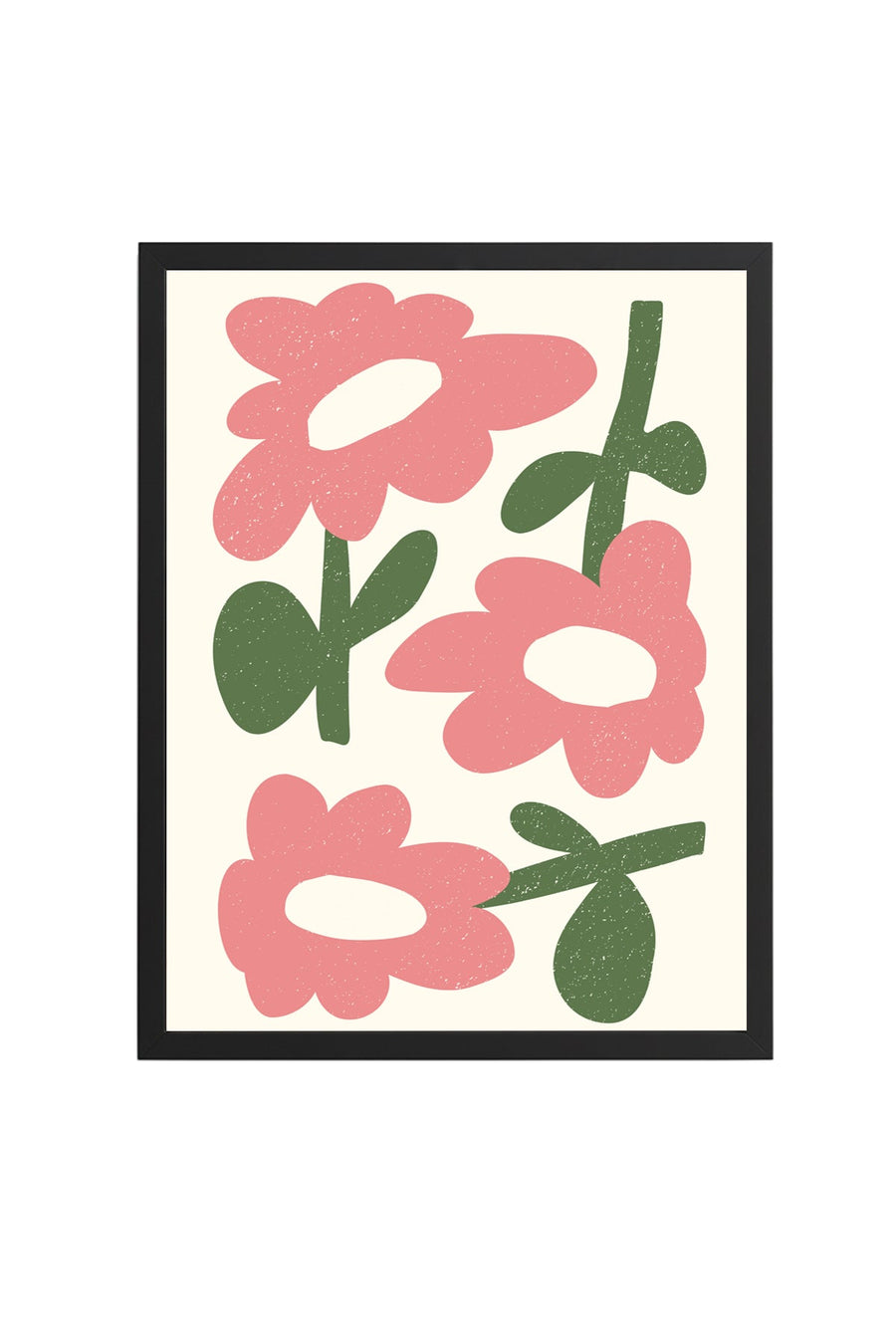 Doğal Ahşap Çerçeveli Retro Pop Art Tablo - Pembe Çiçekler | huhu2535
