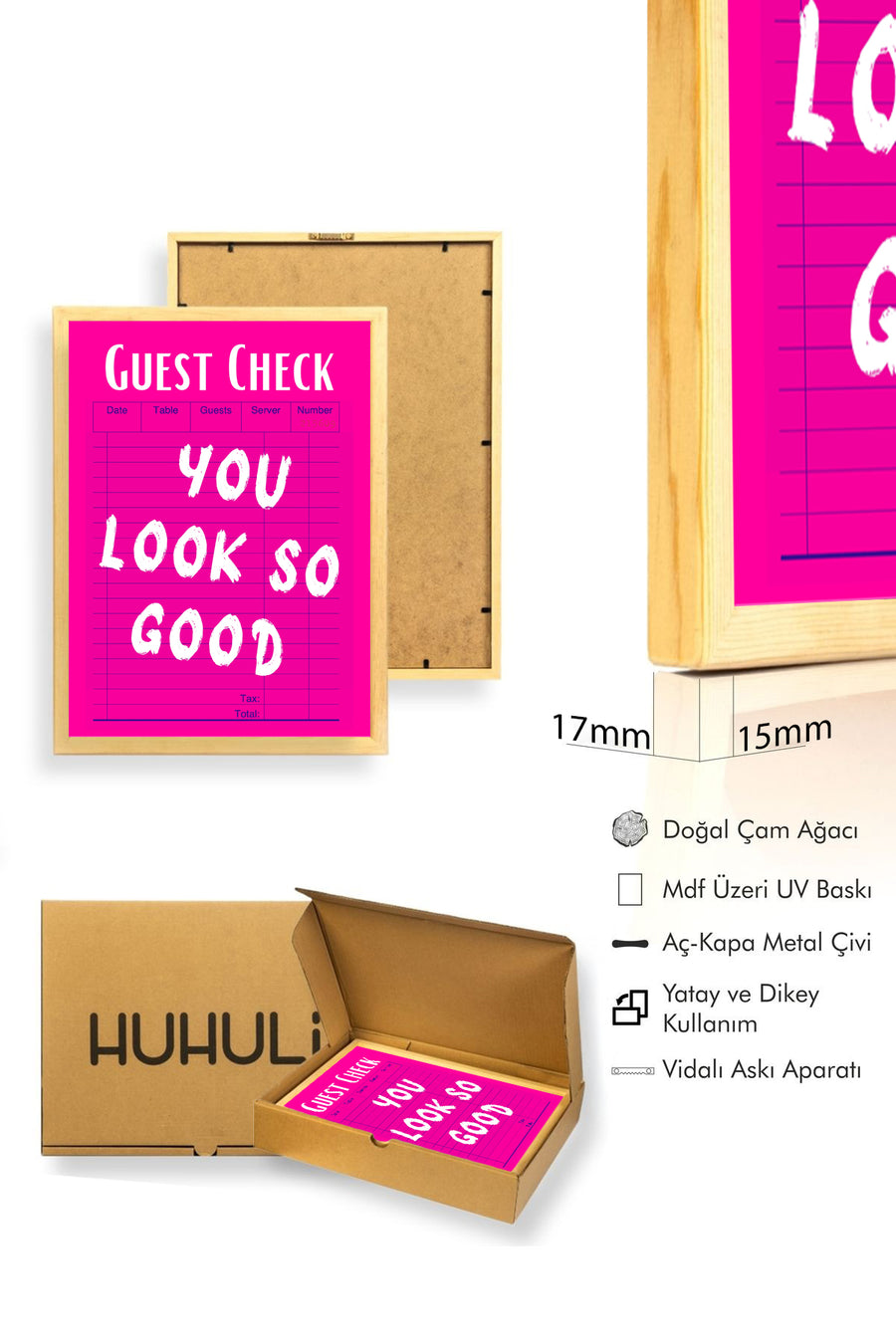 Doğal Ahşap Çerçeveli Retro Pop Art Tablo - You Look So Good Yazı | huhu2537