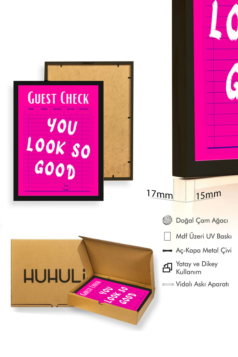 Doğal Ahşap Çerçeveli Retro Pop Art Tablo - You Look So Good Yazı | huhu2537