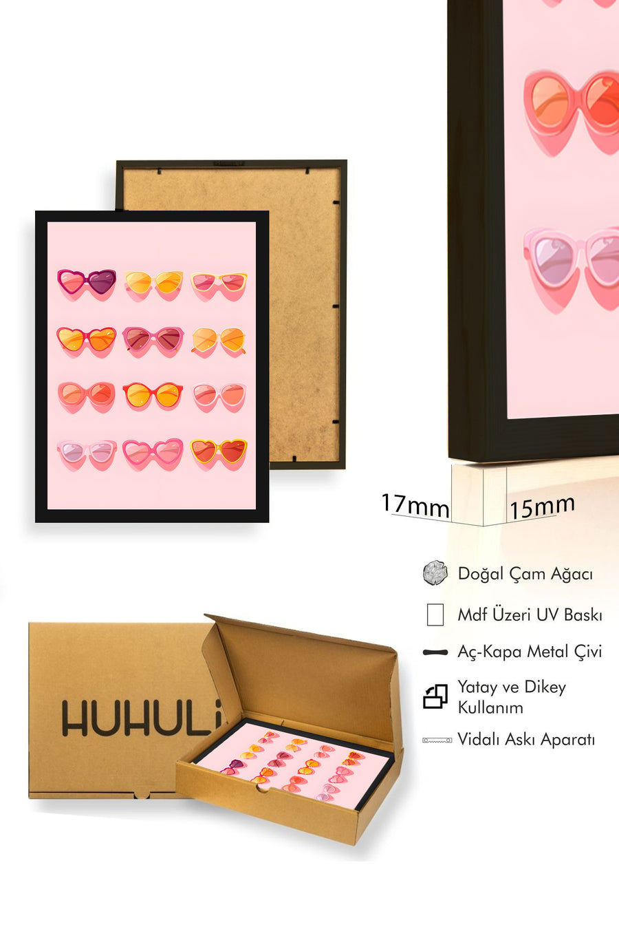 Doğal Ahşap Çerçeveli Retro Pop Art Gözlük - Pastel ve Canlı Tonlar | huhu2543
