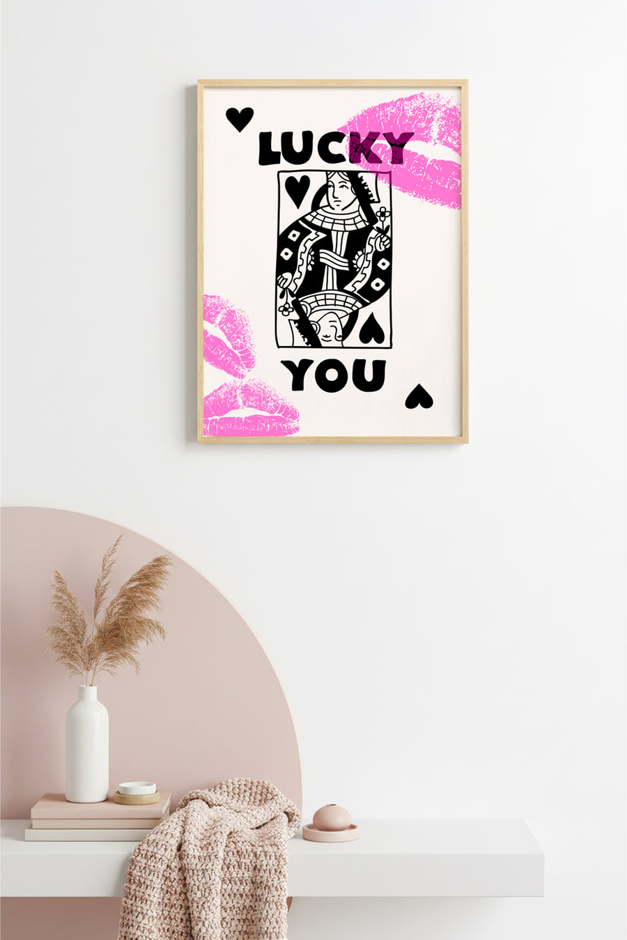 Doğal Ahşap Çerçeveli Retro Pop Art Tablo - Şanslı Oyun Kartı | huhu2545