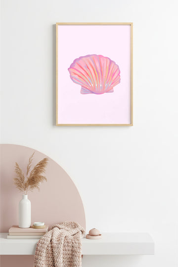 Doğal Ahşap Çerçeveli Retro Deniz Kabuğu Tablo - Pastel Tonlar | huhu2546