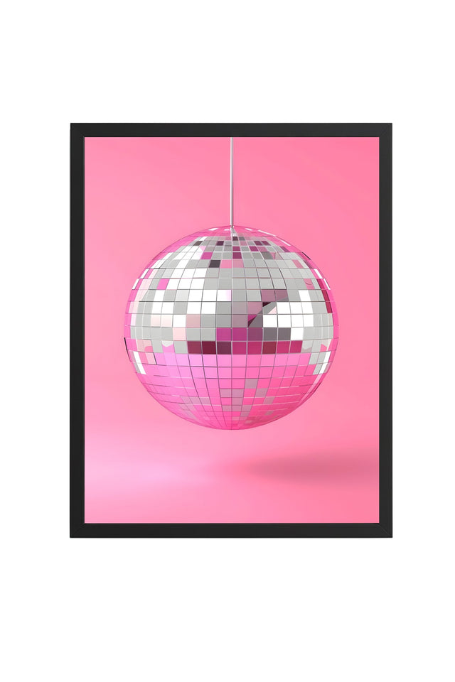 Doğal Ahşap Çerçeveli Retro Disco Geometrik Tablo - Parlak Küre | huhu2547