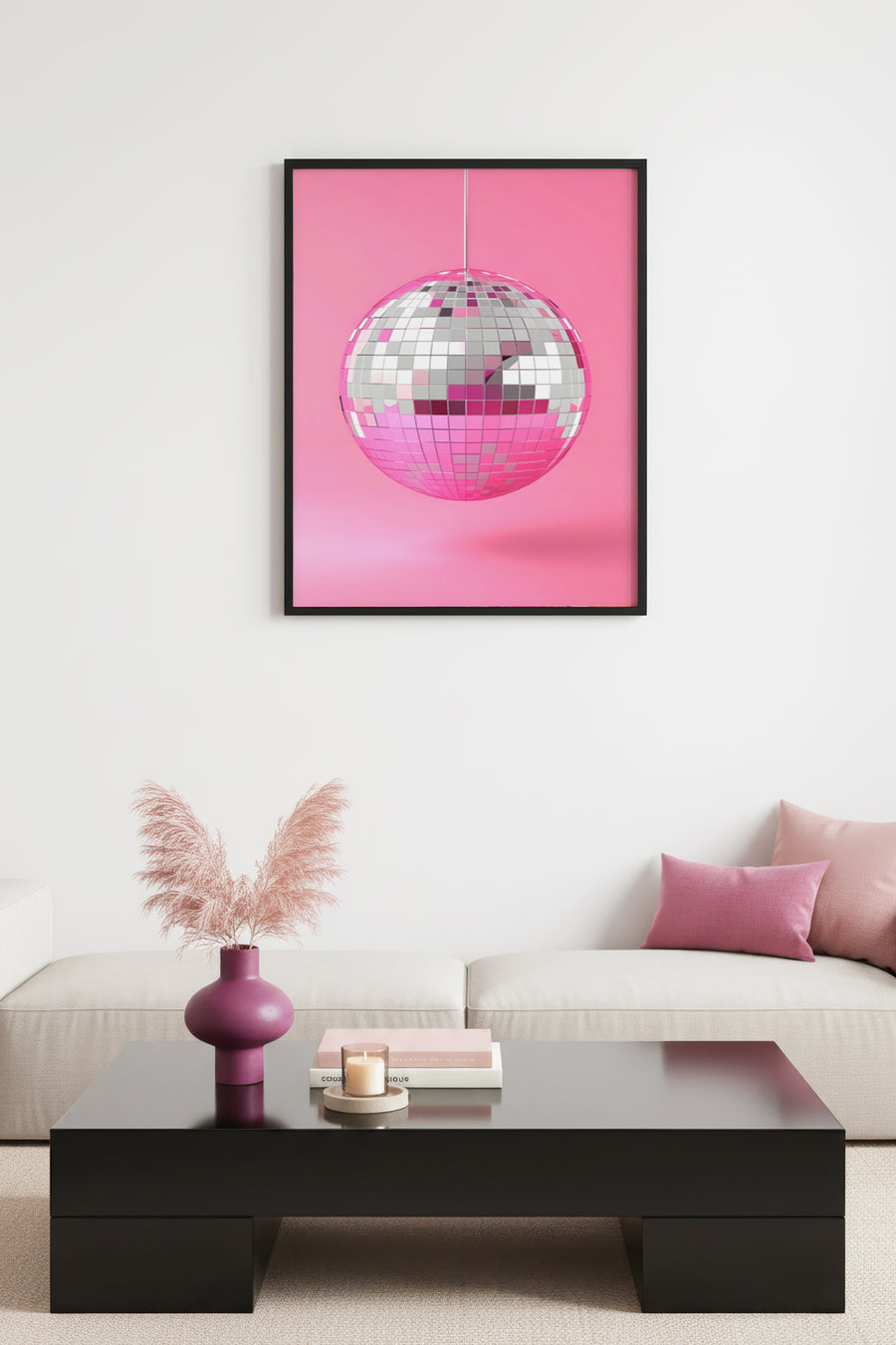 Doğal Ahşap Çerçeveli Retro Disco Geometrik Tablo - Parlak Küre | huhu2547