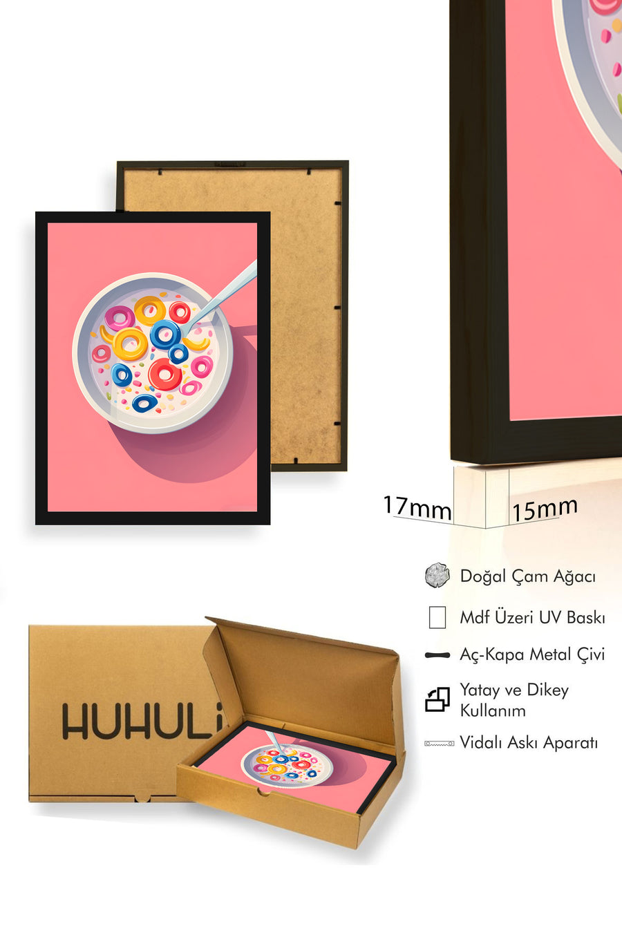 Doğal Ahşap Çerçeveli Retro Tablo - Canlı Pop Art Desenleri | huhu2552