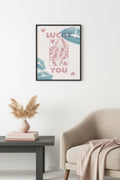 Doğal Ahşap Çerçeveli Retro Tablo - Boho Tarzı Kadın Portresi - Pembe | huhu2553