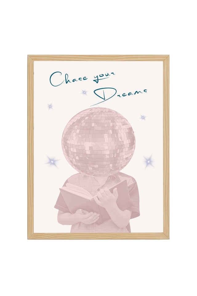 Doğal Ahşap Çerçeveli Retro Disco Hayal Tablo - Chase Your Dreams | huhu2559