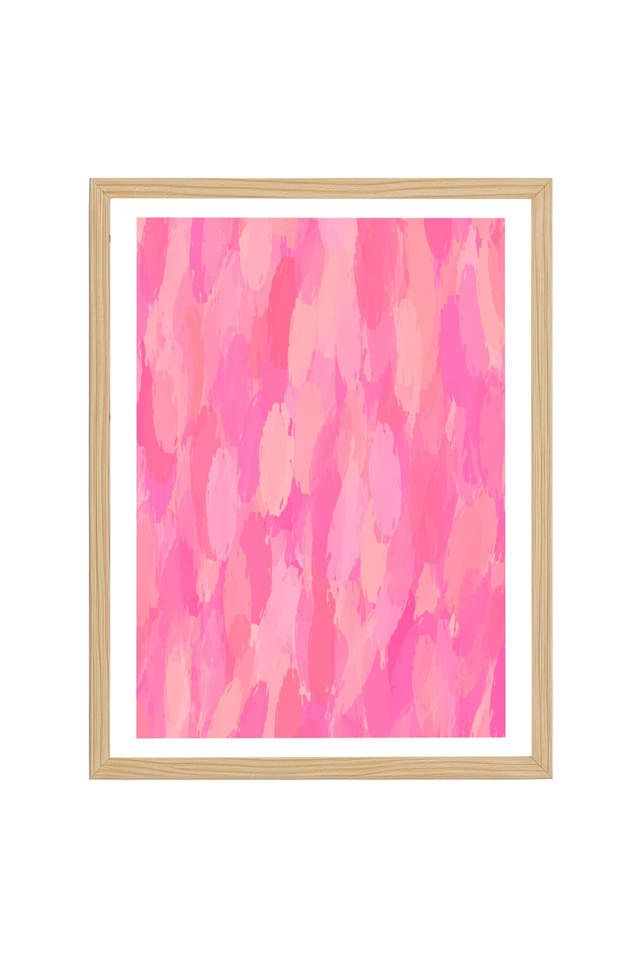Doğal Ahşap Çerçeveli Retro Soyut Tablo - Pastel Pembe Tonlar | huhu2560