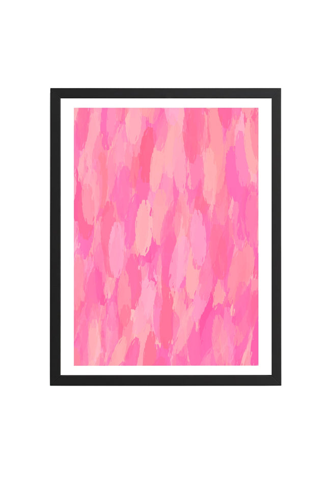 Doğal Ahşap Çerçeveli Retro Soyut Tablo - Pastel Pembe Tonlar | huhu2560