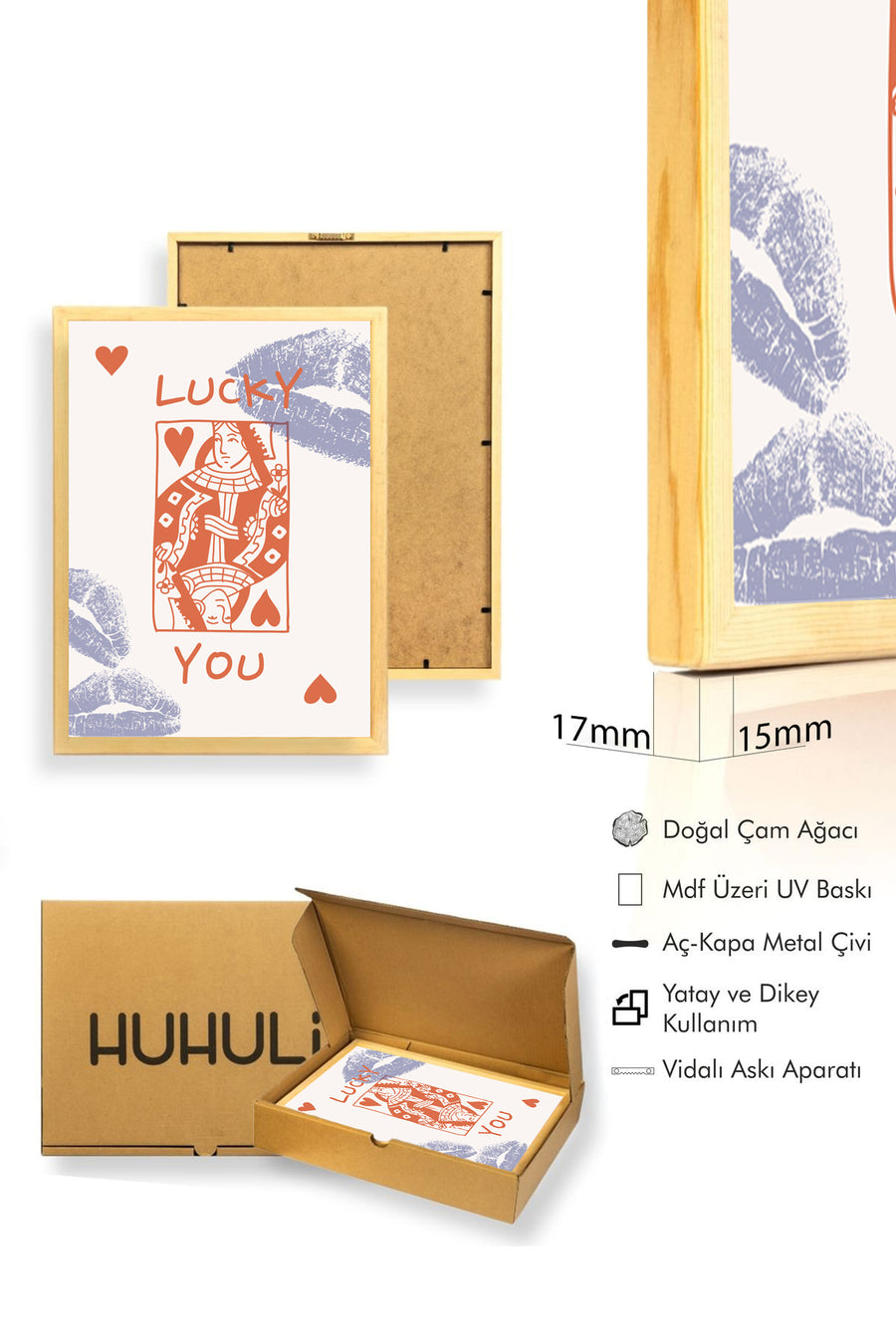 Doğal Ahşap Çerçeveli Retro Portre Tablo - Şanslı Sen Temalı | huhu2563