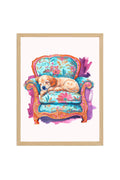 Doğal Ahşap Çerçeveli Retro Köpek Tablo - Floral Desenli Dekoratif | huhu2566