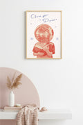 Doğal Ahşap Çerçeveli Retro Tablo - Pembe Geometrik Disco Desenli | huhu2567