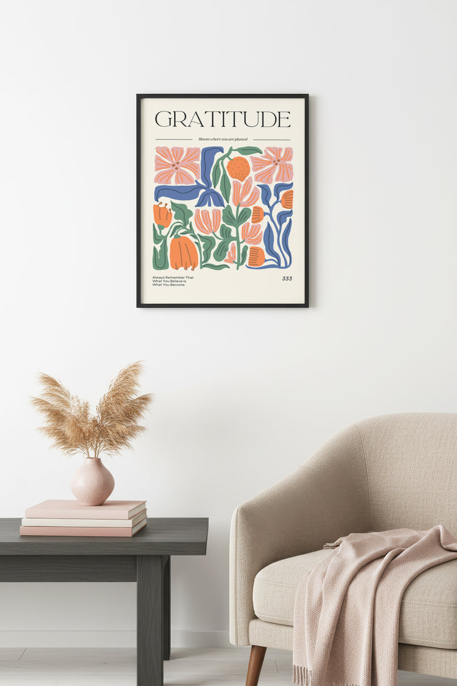 Doğal Ahşap Çerçeveli Retro Tablo - Pastel Botanik Çiçek Desenli | huhu2569
