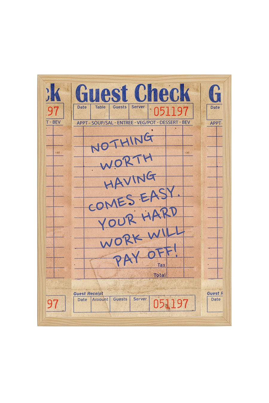 Doğal Ahşap Çerçeveli Vintage Retro Tablo - Motivasyonel Sözlü Diner Check | huhu2570