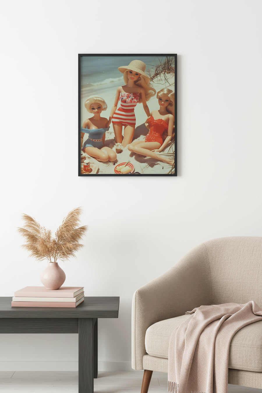 Doğal Ahşap Çerçeveli Retro Tablo - Yazlık Plaj Pop Art Desenli | huhu2572