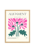 Doğal Ahşap Çerçeveli Floral Tablo - Retro Pembe Çiçek Desenli Poster | huhu2573