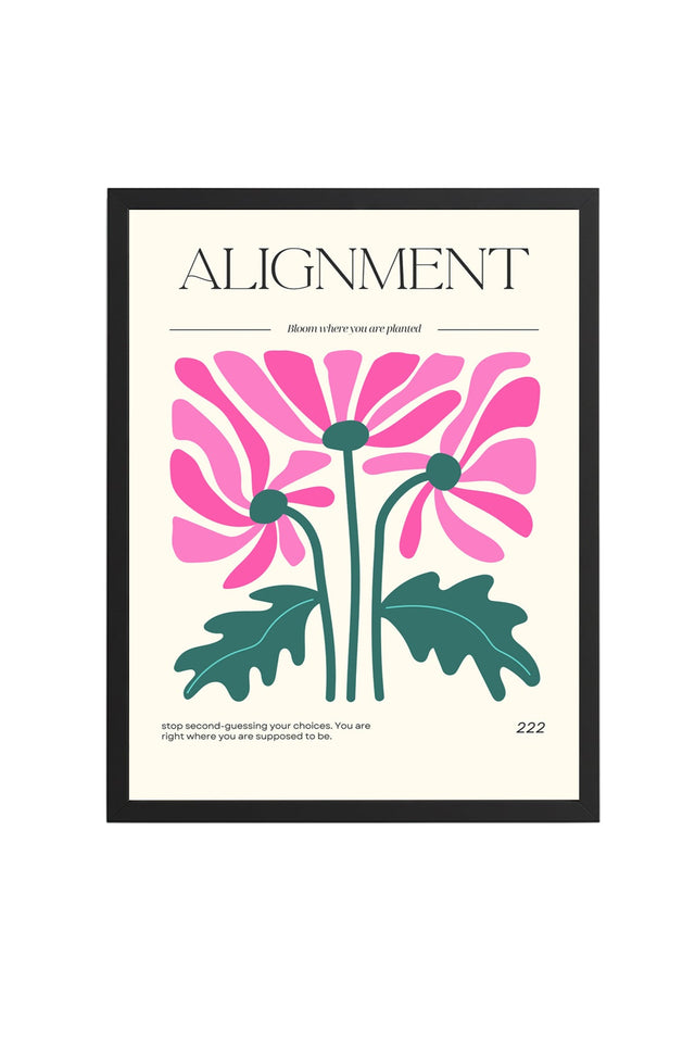 Doğal Ahşap Çerçeveli Floral Tablo - Retro Pembe Çiçek Desenli Poster | huhu2573