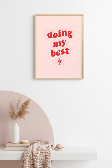 Doğal Ahşap Çerçeveli Retro Slogan Tablo - Doing My Best Motivasyonel | huhu2574