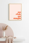 Doğal Ahşap Çerçeveli Retro Tablo - Tipografi No Risk No Magic | huhu2578