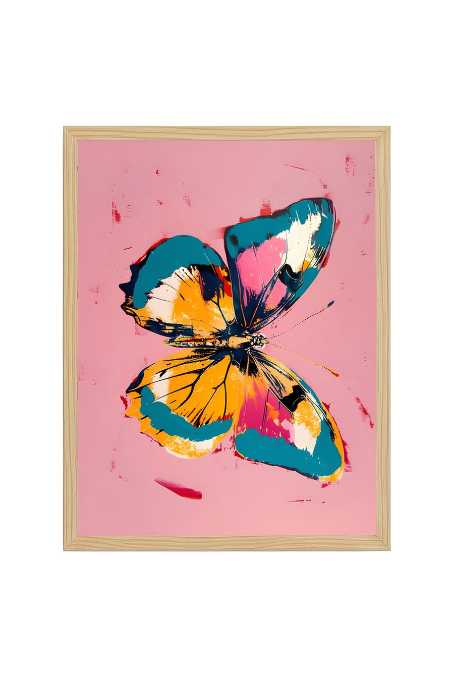 Doğal Ahşap Çerçeveli Kelebek Pop Art Tablo - Canlı Kelebek Desenli | huhu2579