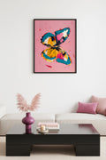 Doğal Ahşap Çerçeveli Kelebek Pop Art Tablo - Canlı Kelebek Desenli | huhu2579