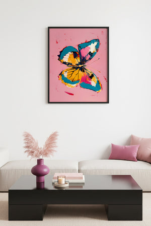 Doğal Ahşap Çerçeveli Kelebek Pop Art Tablo - Canlı Kelebek Desenli | huhu2579